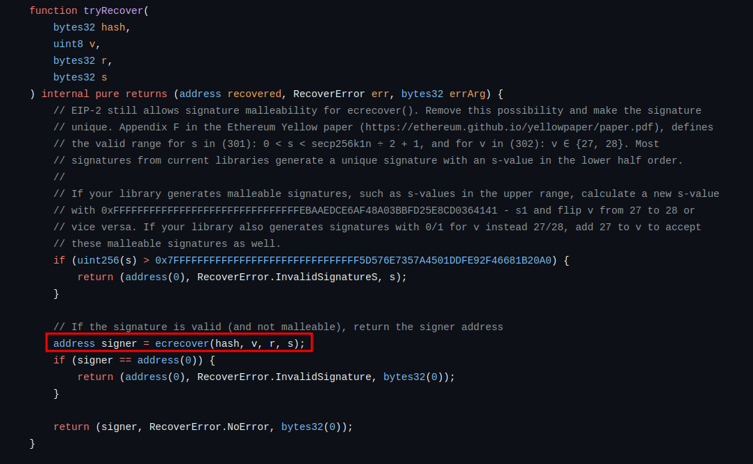 https://koyphshii.github.io/ethernaut/elliptictoken/ecrecover-code.png https://koyphshii.github.io/ethernaut/elliptictoken/ecrecover-code.png